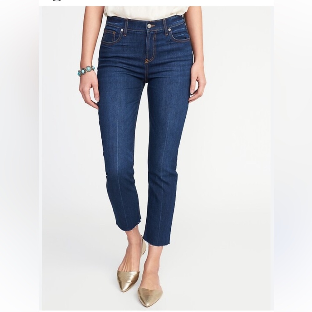 Old Navy Dark Blue Raw Hem Straight Ankle Jeans